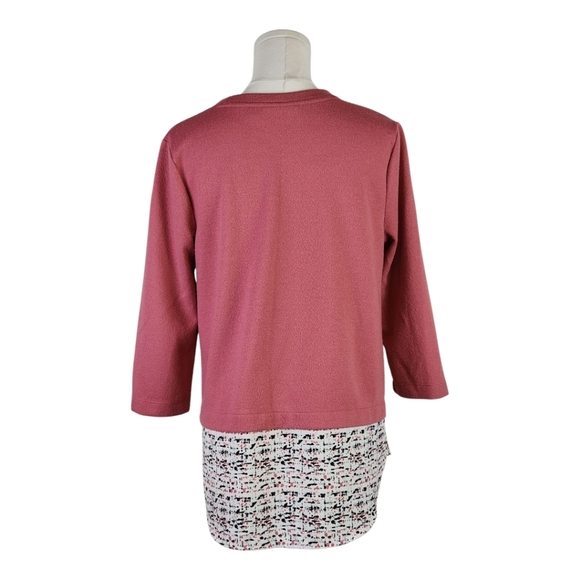 APT. 9 Pink Layered Look Sweater Top Small 3/4 Sleeve High Low Hem Blouse - Picture 4 of 7